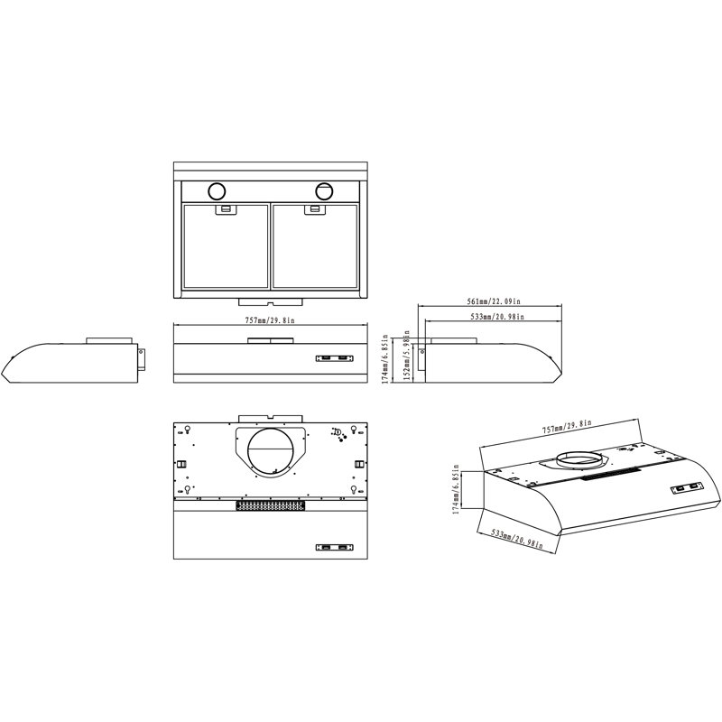 Winflo 122 Series 30" 483 CFM Convertible Under Range Hood in
